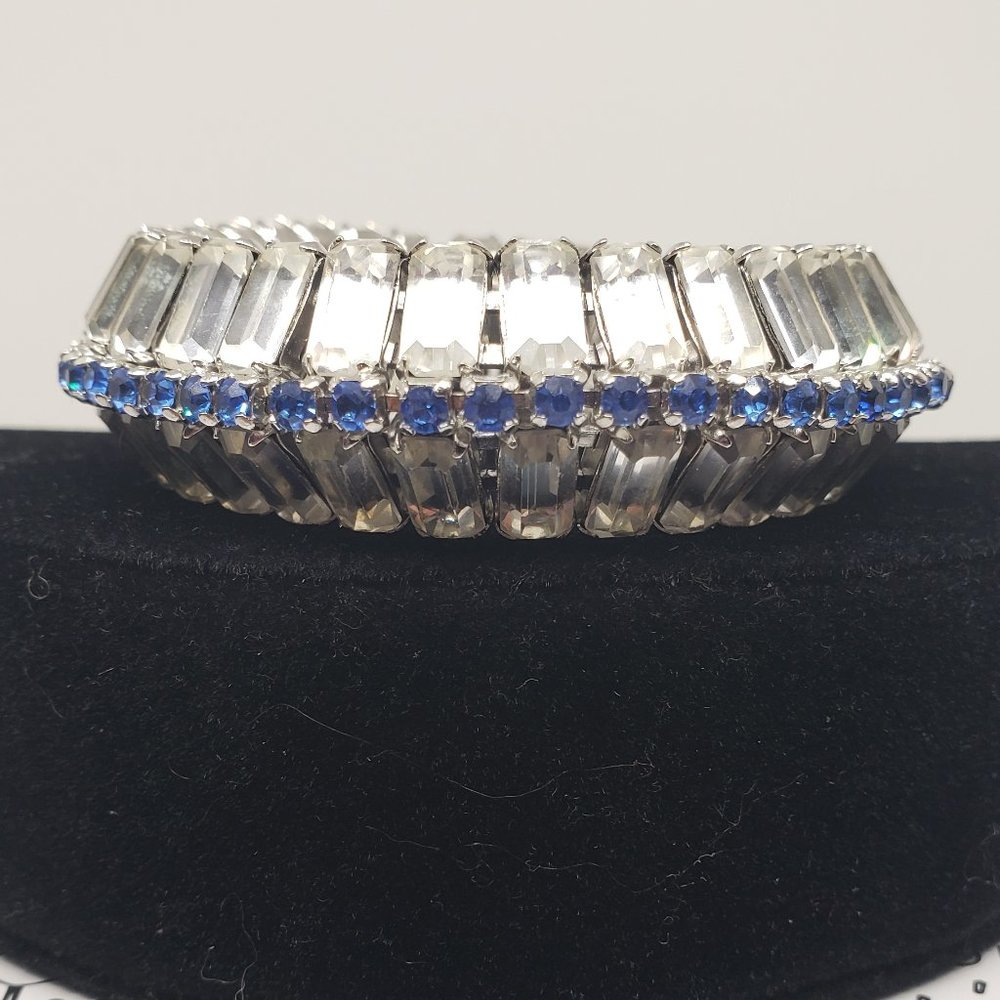 Vintage Cubic Zirconia Silver with Blue Cuff Bracelet